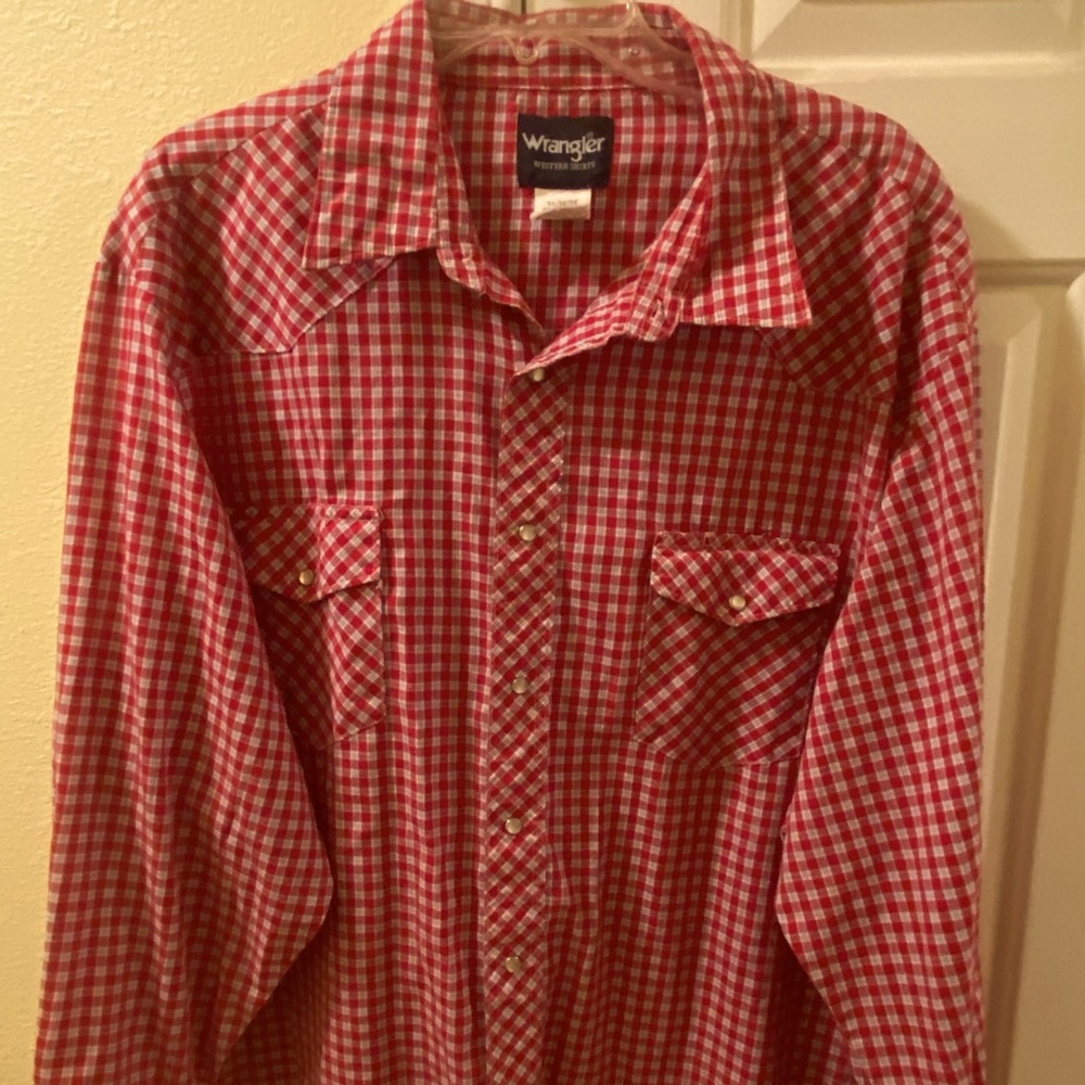 Men’s Wrangler 3XL Red Plain Pearl Snap long sleeve Western Shirt